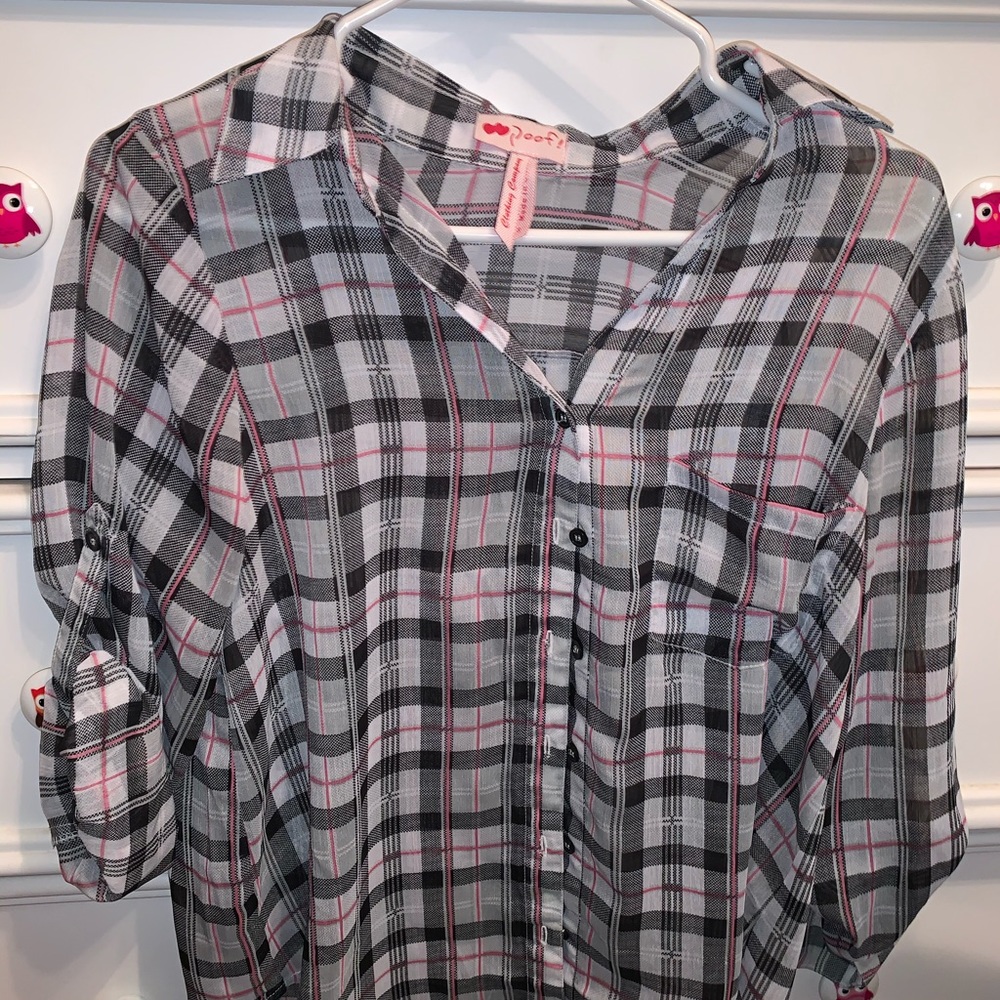 Plaid See-Through Blouse